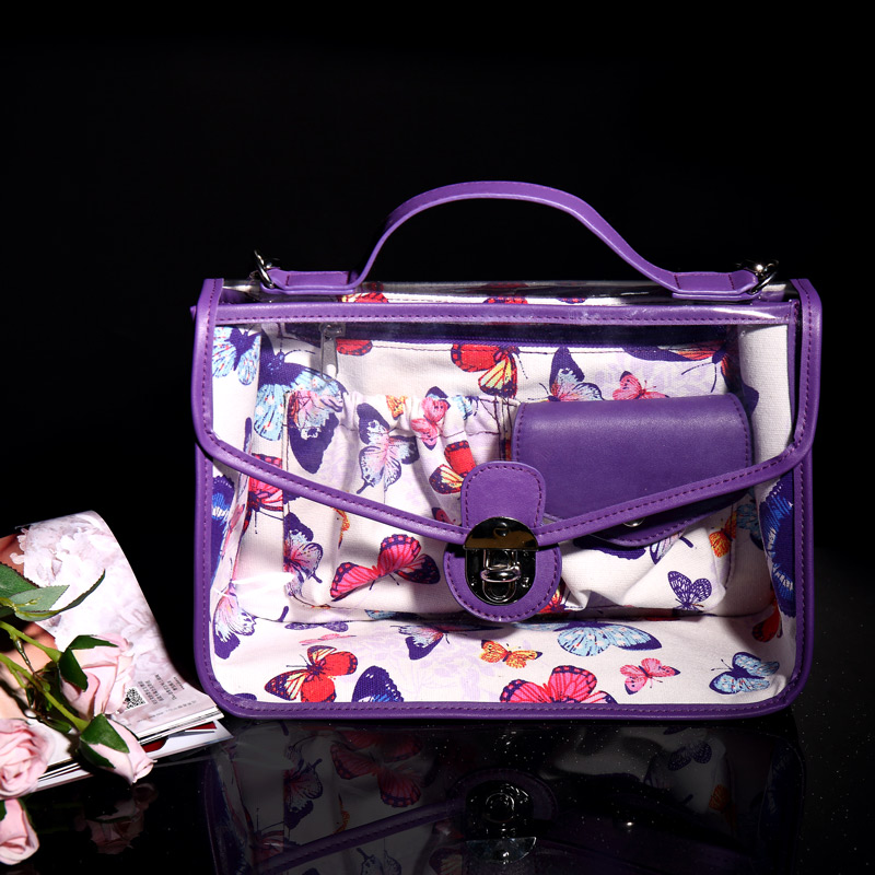 Klare Tasche mit floralen Baumwoll-canvas Cross-Body-Tasche Damen Satchel Transparent Messenger Schulter Handtasche 